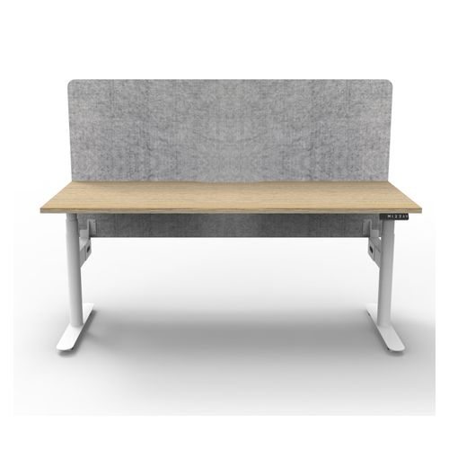 Rapid Halo Plus Height Adjustable Desk with Grey Eco Screen 1500mm White Frame Natural Oak Scallop Top