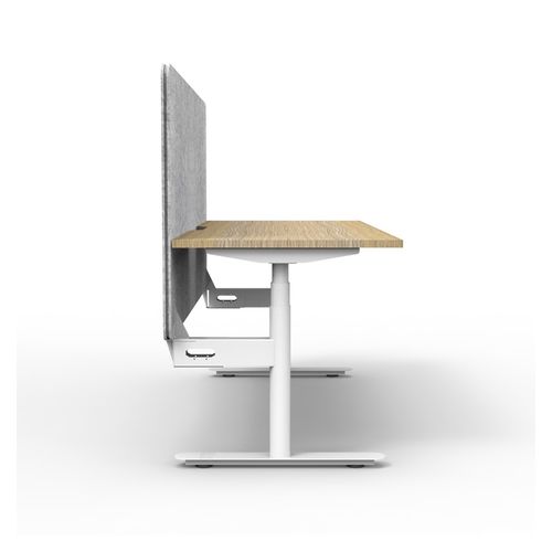 Rapid Halo Plus Height Adjustable Desk with Grey Eco Screen 1500mm White Frame Natural Oak Scallop Top