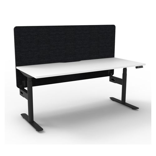 Rapid Halo Plus Height Adjustable Desk with Black Eco Screen 1800mm Black Frame Natural White Scallop Top