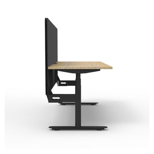 Rapid Halo Plus Height Adjustable Desk with Black Eco Screen 1800mm Black Frame Natural Oak Scallop Top