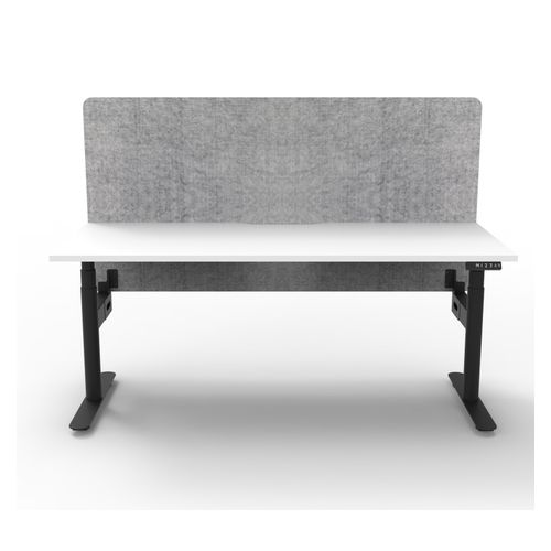 Rapid Halo Plus Height Adjustable Desk with Grey Eco Screen 1800mm Black Frame Natural White Scallop Top