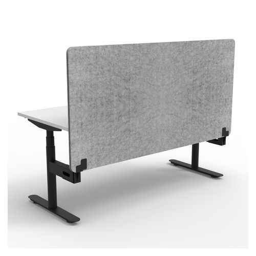 Rapid Halo Plus Height Adjustable Desk with Grey Eco Screen 1800mm Black Frame Natural White Scallop Top