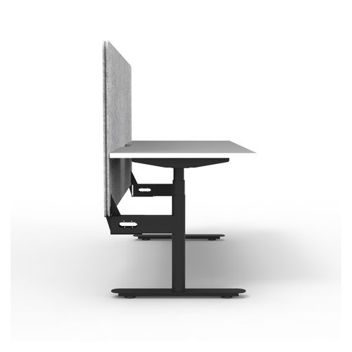 Rapid Halo Plus Height Adjustable Desk with Grey Eco Screen 1800mm Black Frame Natural White Scallop Top