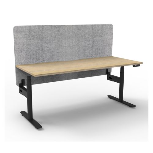 Rapid Halo Plus Height Adjustable Desk with Grey Eco Screen 1800mm Black Frame Natural Oak Scallop Top