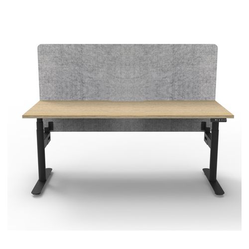Rapid Halo Plus Height Adjustable Desk with Grey Eco Screen 1800mm Black Frame Natural Oak Scallop Top