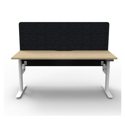 Rapid Halo Plus Height Adjustable Desk with Black Eco Screen 1800mm White Frame Natural Oak Scallop Top