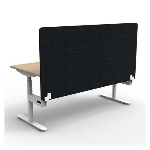 Rapid Halo Plus Height Adjustable Desk with Black Eco Screen 1800mm White Frame Natural Oak Scallop Top