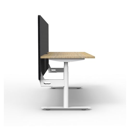 Rapid Halo Plus Height Adjustable Desk with Black Eco Screen 1800mm White Frame Natural Oak Scallop Top