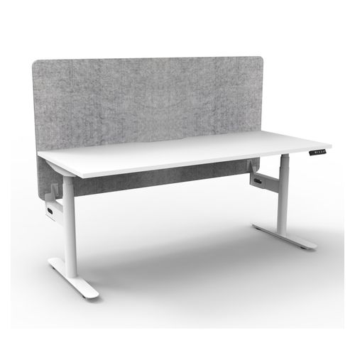 Rapid Halo Plus Height Adjustable Desk with Grey Eco Screen 1800mm White Frame Natural White Scallop Top