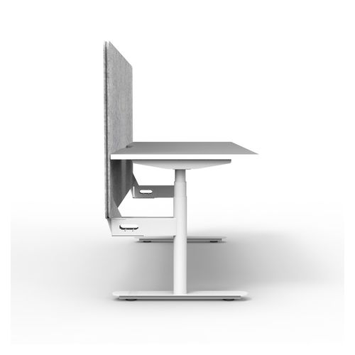 Rapid Halo Plus Height Adjustable Desk with Grey Eco Screen 1800mm White Frame Natural White Scallop Top