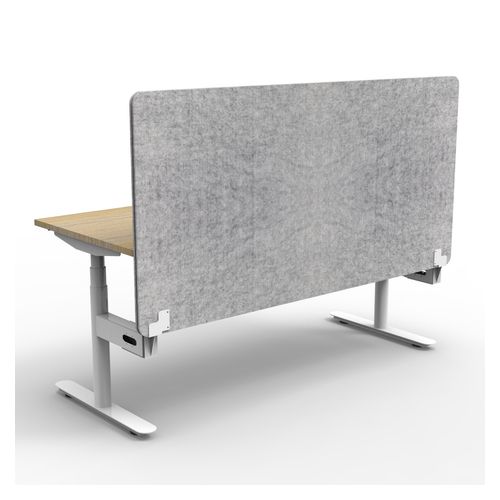 Rapid Halo Plus Height Adjustable Desk with Grey Eco Screen 1800mm White Frame Natural Oak Scallop Top