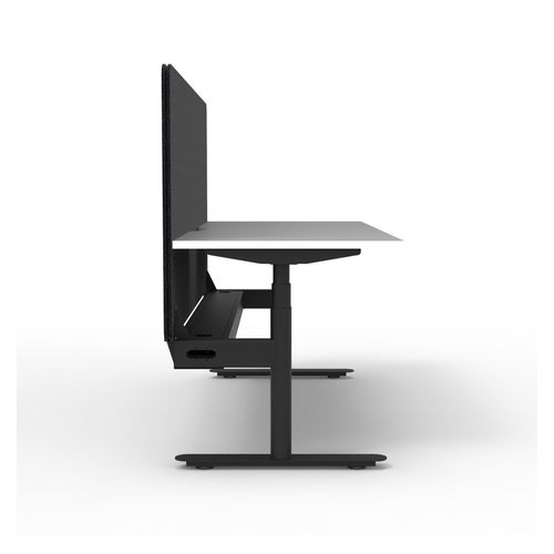 Rapid Halo Plus Height Adjustable Desk with Black Eco Screen & Cable Tray 1200mm Black Frame Natural White Scallop Top