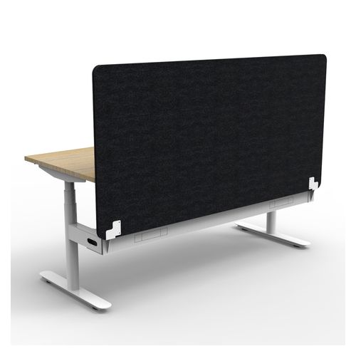 Rapid Halo Plus Height Adjustable Desk with Black Eco Screen & Cable Tray 1200mm White Frame Natural Oak Scallop Top