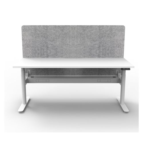Rapid Halo Plus Height Adjustable Desk with Grey Eco Screen & Cable Tray 1200mm White Frame Natural White Scallop Top