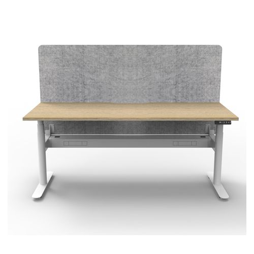 Rapid Halo Plus Height Adjustable Desk with Grey Eco Screen & Cable Tray 1200mm White Frame Natural Oak Scallop Top