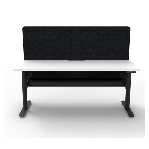 Rapid Halo Plus Height Adjustable Desk with Black Eco Screen & Cable Tray 1500mm Black Frame Natural White Scallop Top