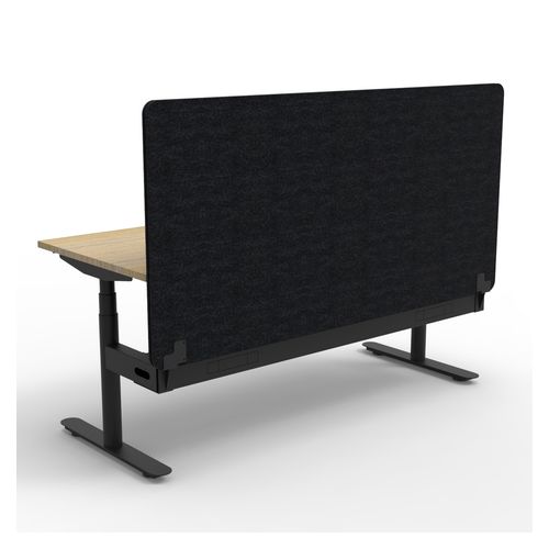 Rapid Halo Plus Height Adjustable Desk with Black Eco Screen & Cable Tray 1500mm Black Frame Natural Oak Scallop Top