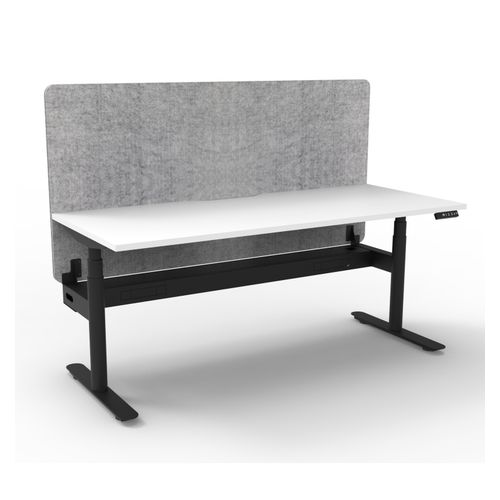 Rapid Halo Plus Height Adjustable Desk with Grey Eco Screen & Cable Tray 1500mm Black Frame Natural White Scallop Top