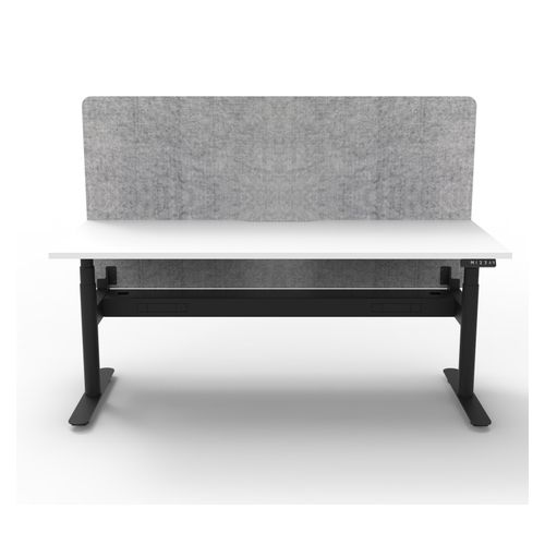 Rapid Halo Plus Height Adjustable Desk with Grey Eco Screen & Cable Tray 1500mm Black Frame Natural White Scallop Top