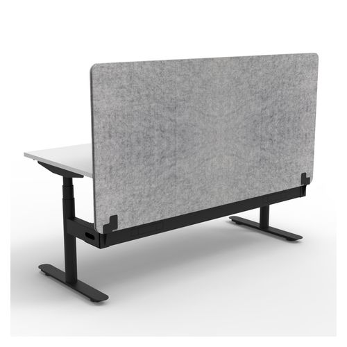 Rapid Halo Plus Height Adjustable Desk with Grey Eco Screen & Cable Tray 1500mm Black Frame Natural White Scallop Top