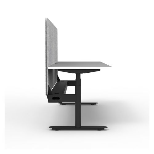 Rapid Halo Plus Height Adjustable Desk with Grey Eco Screen & Cable Tray 1500mm Black Frame Natural White Scallop Top