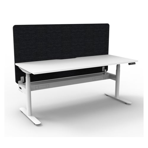 Rapid Halo Plus Height Adjustable Desk with Black Eco Screen & Cable Tray 1500mm White Frame Natural White Scallop Top
