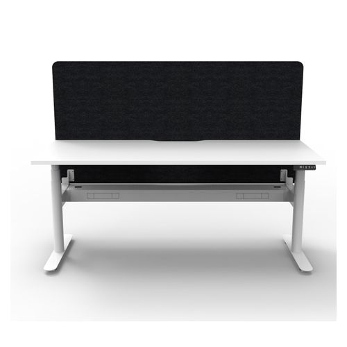 Rapid Halo Plus Height Adjustable Desk with Black Eco Screen & Cable Tray 1500mm White Frame Natural White Scallop Top