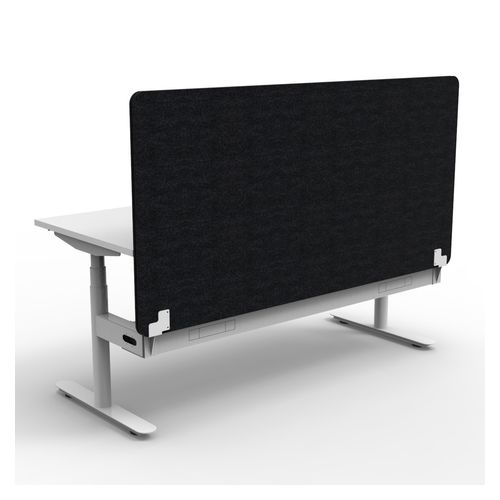 Rapid Halo Plus Height Adjustable Desk with Black Eco Screen & Cable Tray 1500mm White Frame Natural White Scallop Top