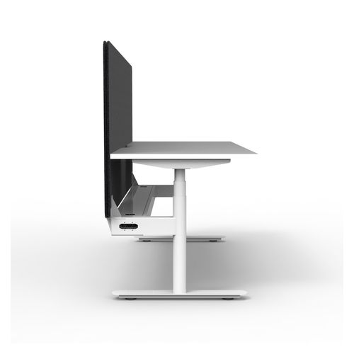 Rapid Halo Plus Height Adjustable Desk with Black Eco Screen & Cable Tray 1500mm White Frame Natural White Scallop Top