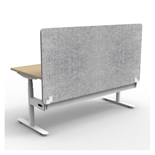 Rapid Halo Plus Height Adjustable Desk with Grey Eco Screen & Cable Tray 1500mm White Frame Natural Oak Scallop Top
