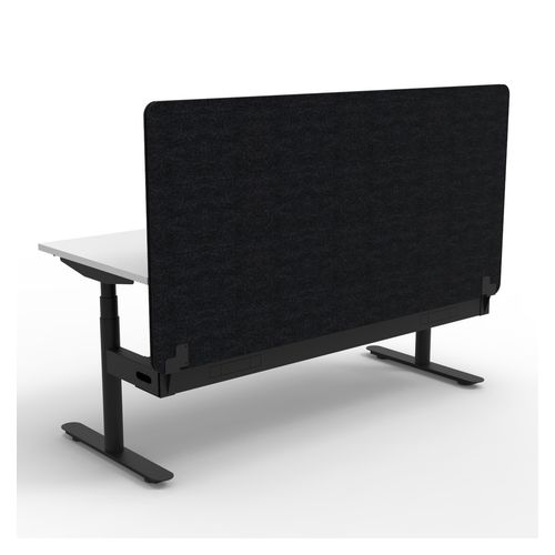 Rapid Halo Plus Height Adjustable Desk with Black Eco Screen & Cable Tray 1800mm Black Frame Natural White Scallop Top