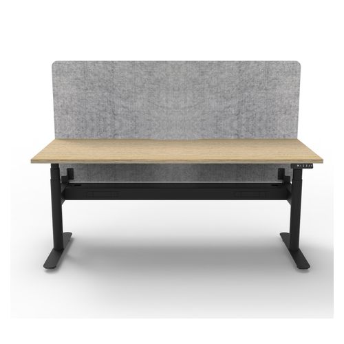 Rapid Halo Plus Height Adjustable Desk with Grey Eco Screen & Cable Tray 1800mm Black Frame Natural Oak Scallop Top