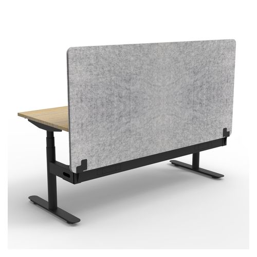 Rapid Halo Plus Height Adjustable Desk with Grey Eco Screen & Cable Tray 1800mm Black Frame Natural Oak Scallop Top