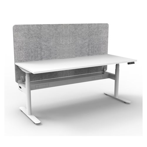 Rapid Halo Plus Height Adjustable Desk with Grey Eco Screen & Cable Tray 1800mm White Frame Natural White Scallop Top