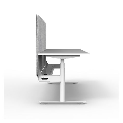 Rapid Halo Plus Height Adjustable Desk with Grey Eco Screen & Cable Tray 1800mm White Frame Natural White Scallop Top