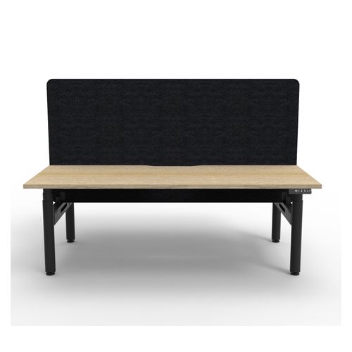 Rapid Halo Plus Height Adjustable Back to Back Desk with Black Eco Screen 1200mm Black Frame Natural Oak Scallop Top