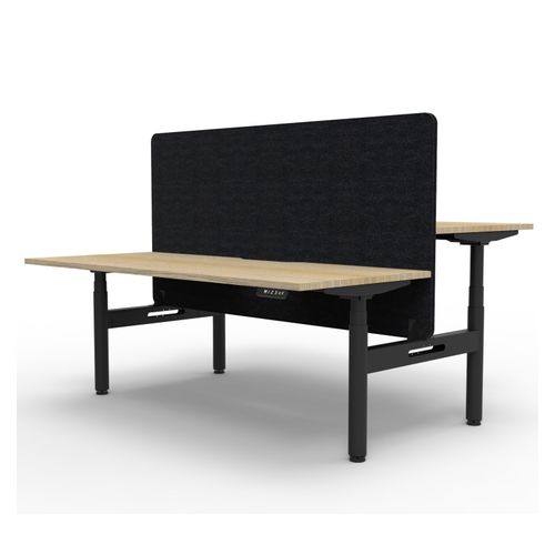 Rapid Halo Plus Height Adjustable Back to Back Desk with Black Eco Screen 1200mm Black Frame Natural Oak Scallop Top