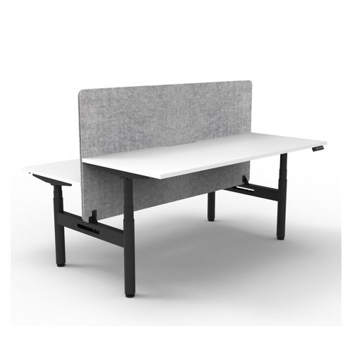 Rapid Halo Plus Height Adjustable Back to Back Desk with Grey Eco Screen 1200mm Black Frame Natural White Scallop Top