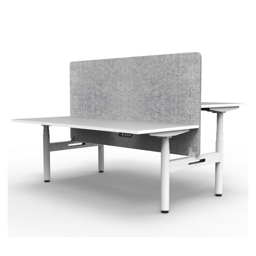 Rapid Halo Plus Height Adjustable Back to Back Desk with Grey Eco Screen 1200mm White Frame Natural White Scallop Top