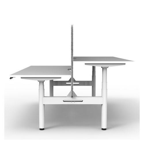 Rapid Halo Plus Height Adjustable Back to Back Desk with Grey Eco Screen 1200mm White Frame Natural White Scallop Top