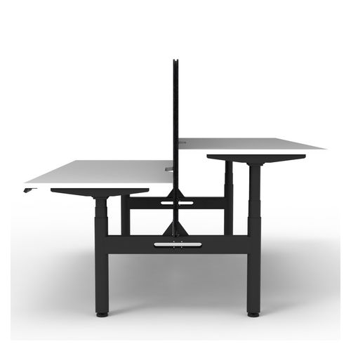 Rapid Halo Plus Height Adjustable Back to Back Desk with Black Eco Screen 1500mm Black Frame Natural White Scallop Top