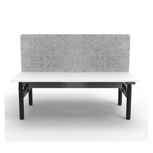Rapid Halo Plus Height Adjustable Back to Back Desk with Grey Eco Screen 1500mm Black Frame Natural White Scallop Top