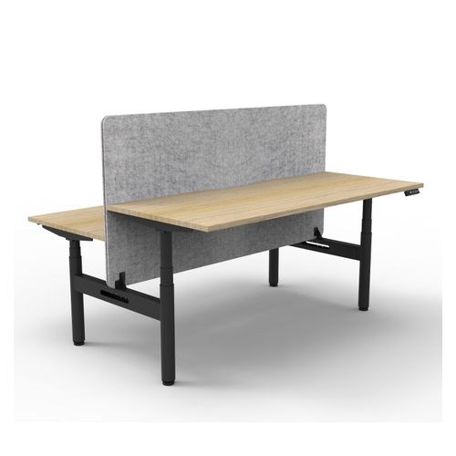 Rapid Halo Plus Height Adjustable Back to Back Desk with Grey Eco Screen 1500mm Black Frame Natural Oak Scallop Top