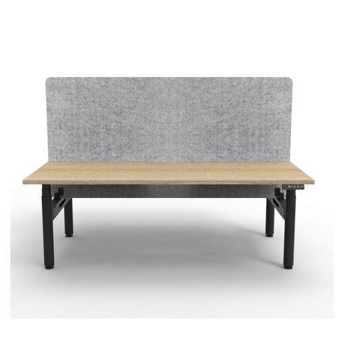 Rapid Halo Plus Height Adjustable Back to Back Desk with Grey Eco Screen 1500mm Black Frame Natural Oak Scallop Top