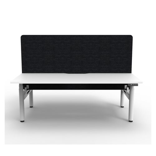 Rapid Halo Plus Height Adjustable Back to Back Desk with Black Eco Screen 1500mm White Frame Natural White Scallop Top
