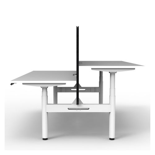 Rapid Halo Plus Height Adjustable Back to Back Desk with Black Eco Screen 1500mm White Frame Natural White Scallop Top