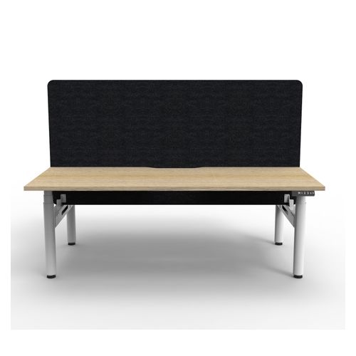 Rapid Halo Plus Height Adjustable Back to Back Desk with Black Eco Screen 1500mm White Frame Natural Oak Scallop Top