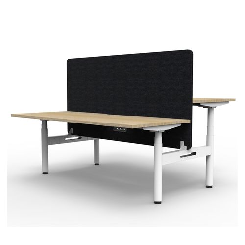 Rapid Halo Plus Height Adjustable Back to Back Desk with Black Eco Screen 1500mm White Frame Natural Oak Scallop Top