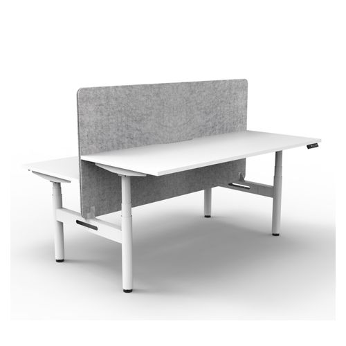 Rapid Halo Plus Height Adjustable Back to Back Desk with Grey Eco Screen 1500mm White Frame Natural White Scallop Top