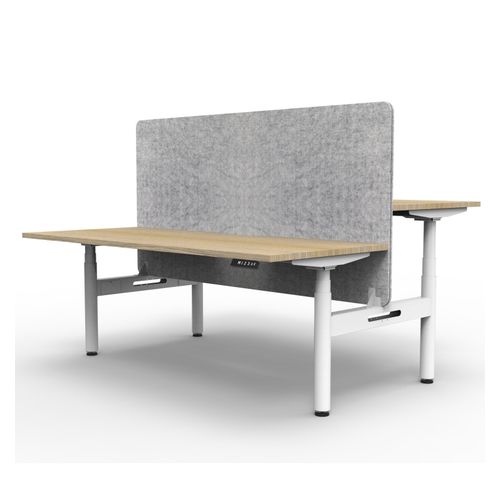 Rapid Halo Plus Height Adjustable Back to Back Desk with Grey Eco Screen 1500mm White Frame Natural Oak Scallop Top